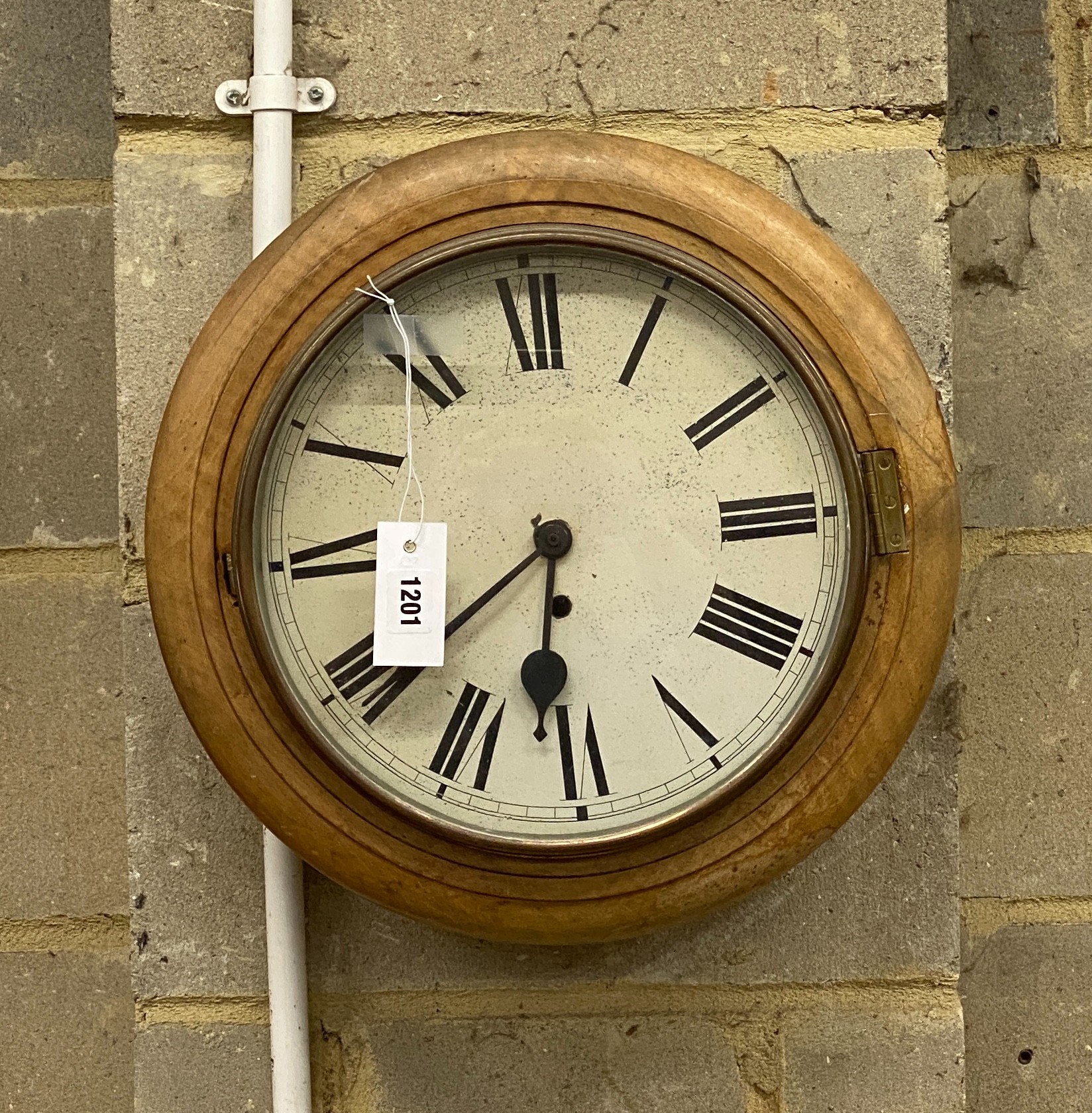 A Victorian faded mahogany circular wall dial with later battery movement, diameter 41cm